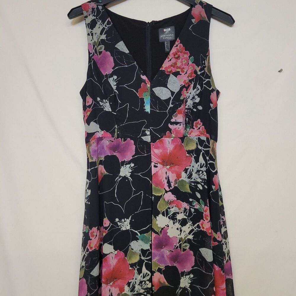 Adrianna Papell Size 6 Jumpsuit Floral Print Chiffon Overlay